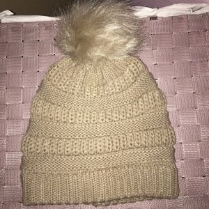 Tan puff beanie